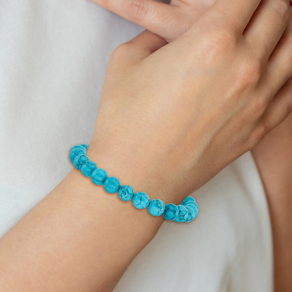 Beaded Stretch Blue Turquoise Agate Bracelet 6.75 inches