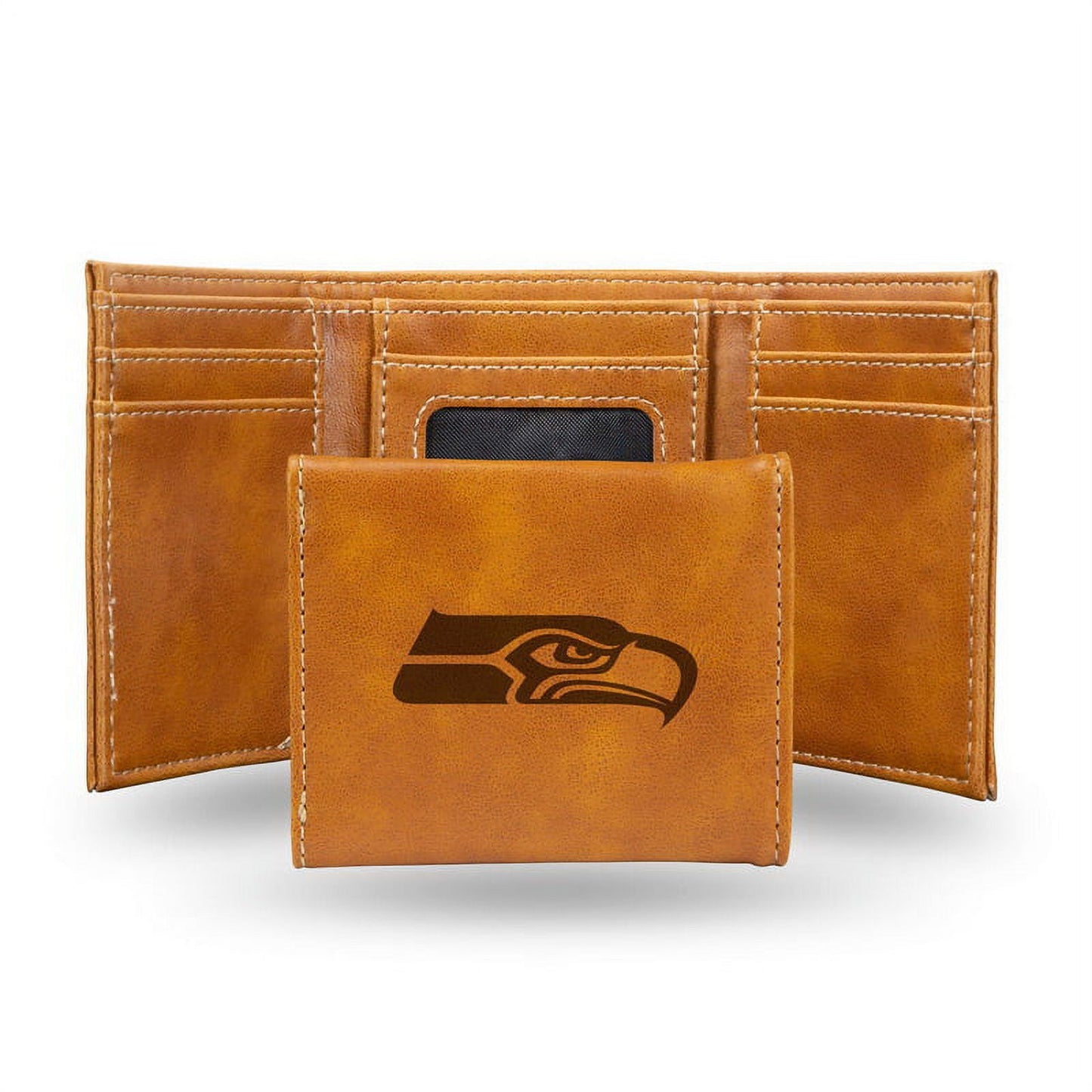 Football Rico Industries Seattle Sea Brown Laser Engraved Trifold Laser Engraved Tri-Fold Wallet - Men's Accessory