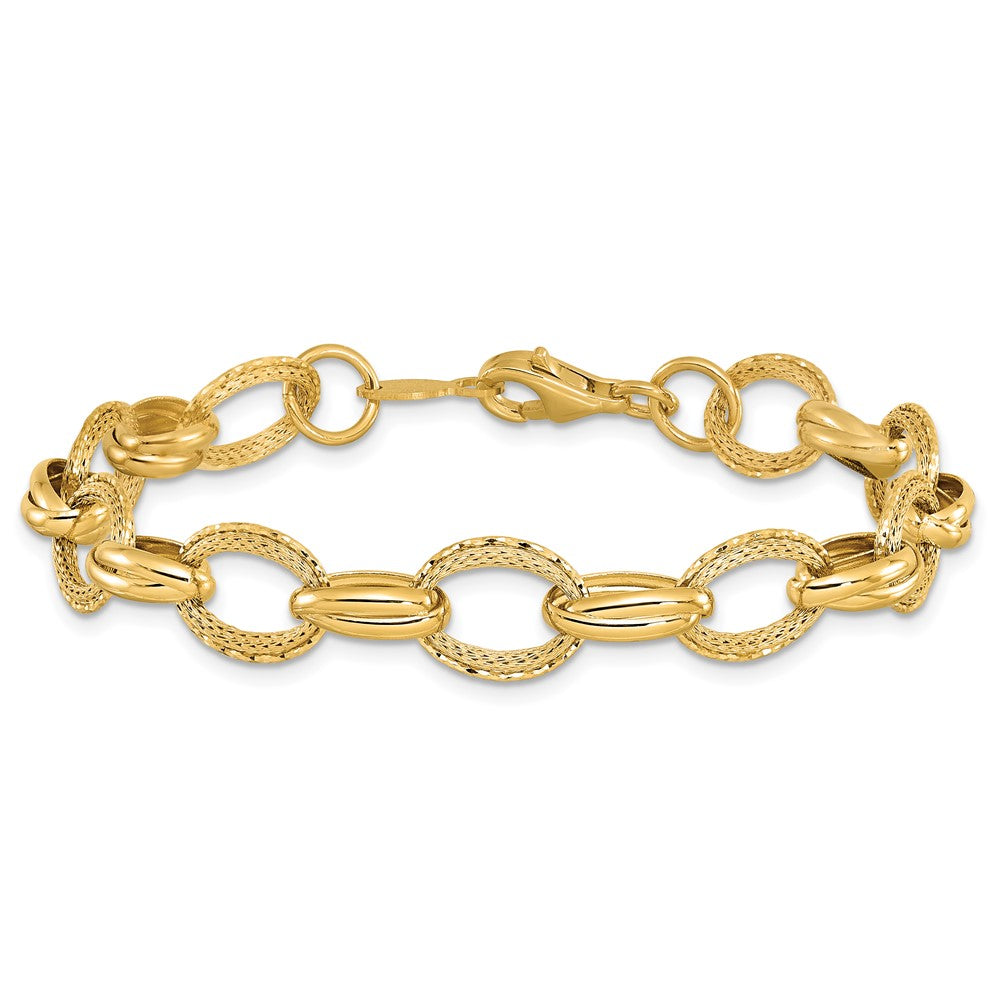 14K Polished/Textured and Diamond-cut Fancy Link Bracelet 7  inches