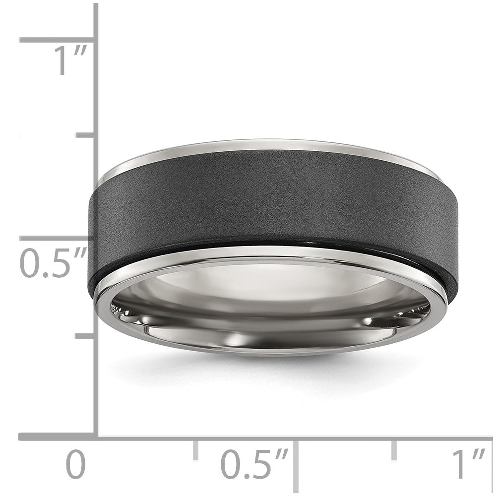 Chisel Titanium Polished with Brushed Black Zirconium Rotating Inner Channel 8mm Band Size - 13
