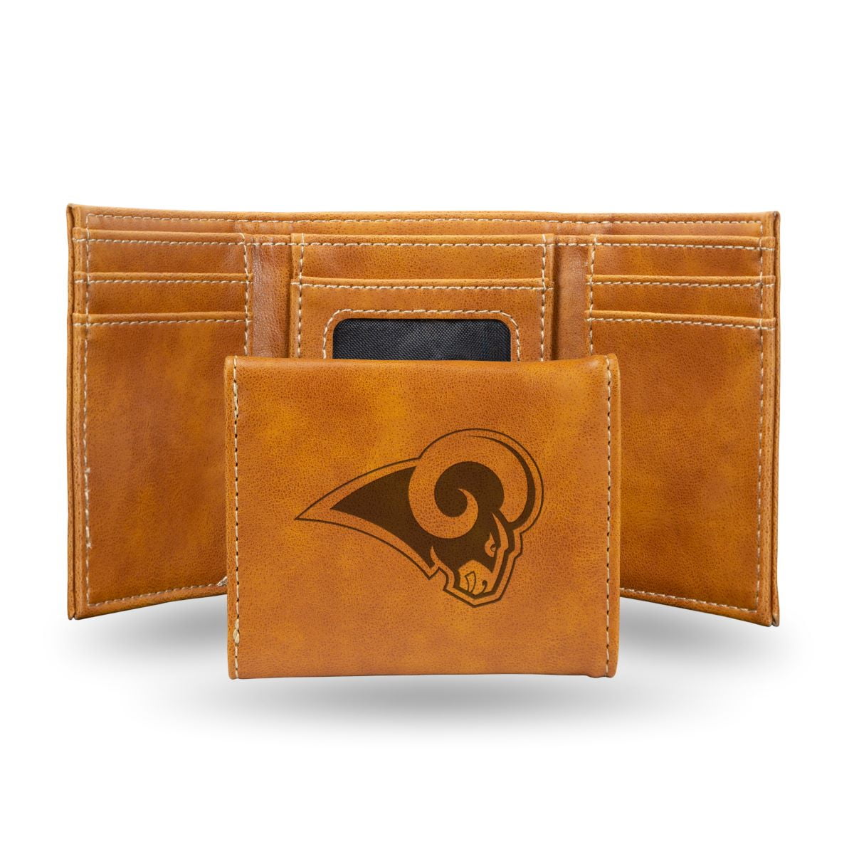Los Angeles LA Rams NFL Laser Engraved Brown Synthetic Leather Trifold Wallet