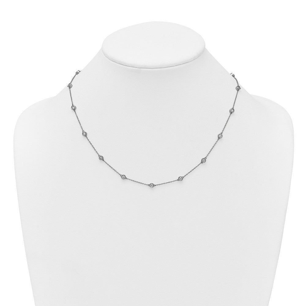 14k White Gold Complete 1 carat Bezel-set Diamond and Cable Chain 17-Station 18 inch Necklace