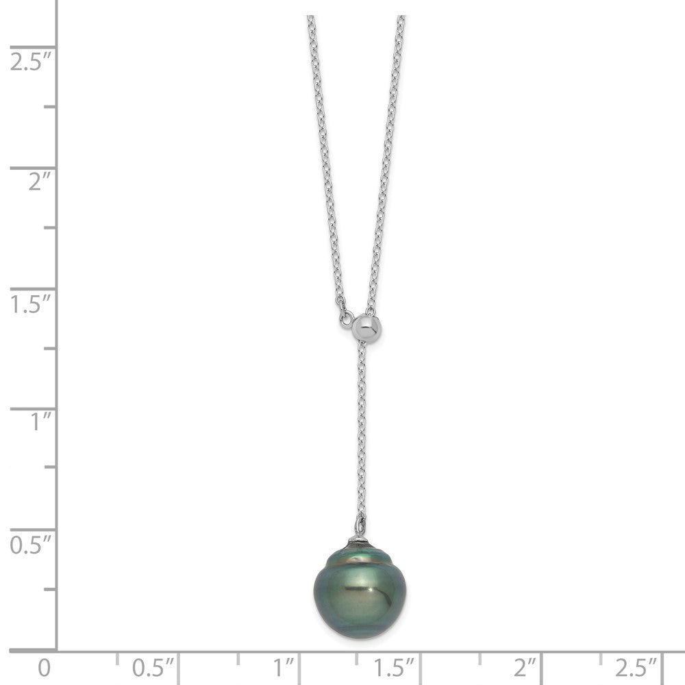 Sterling Silver Rhodium-plated 9-10mm Black Baroque Tahitian Saltwater Cultured Pearl 18 inch Necklace 18 Inches