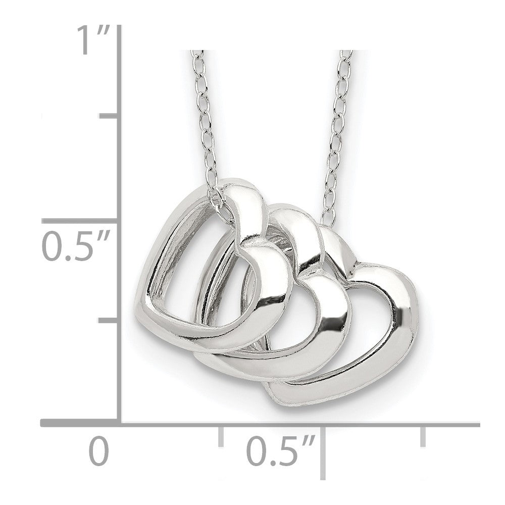 Sterling Silver Polished Fancy 3- Heart Necklace 18 Inches