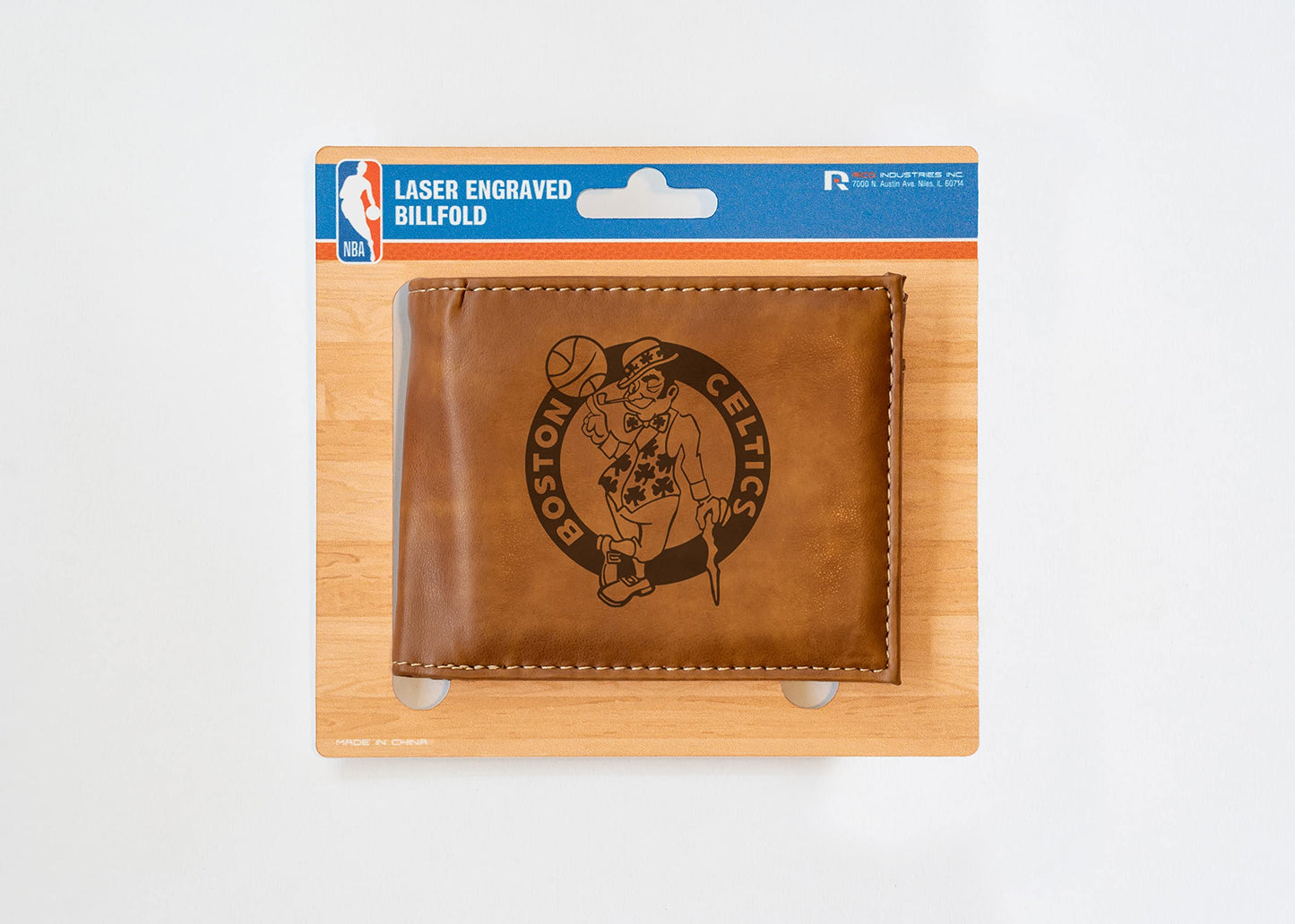 Boston NBA Celtics Laser Engraved Brown Billfold Wallet
