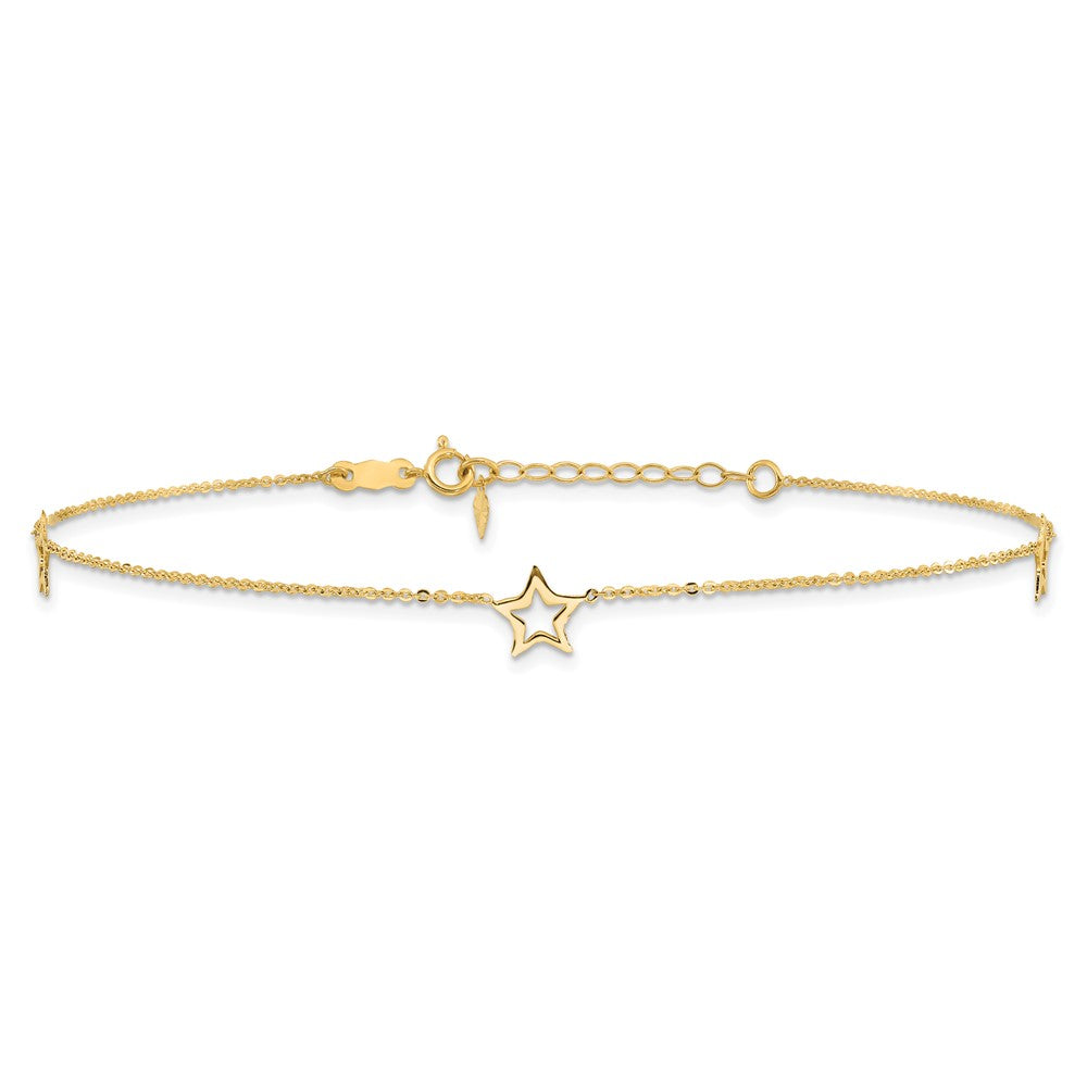 14K Adjustable Star 9in Plus 1in extension Anklet 9 inches