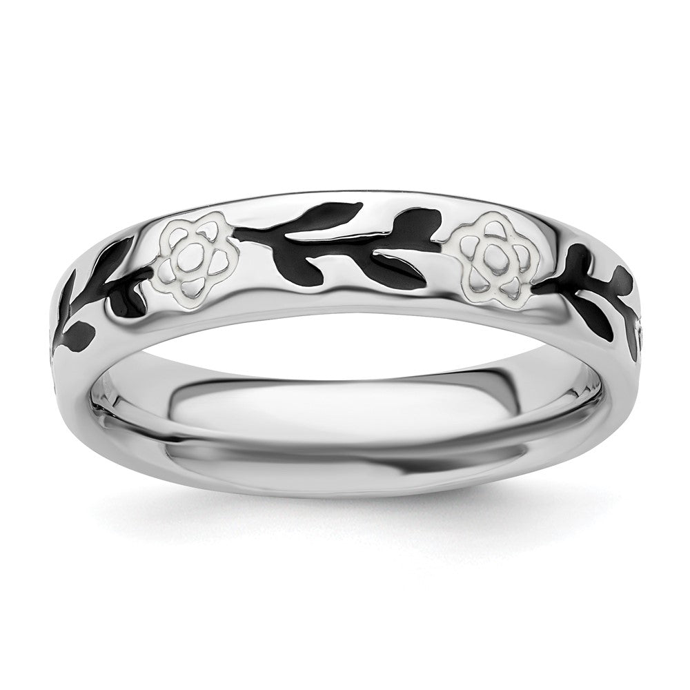 Sterling Silver Stackable Expressions Polished Enameled Flower Ring Size -5
