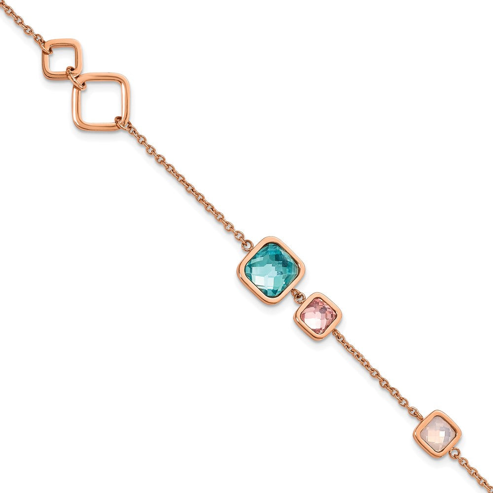 Stainless Steel Polished Rose IP Multicolor Crystal w/1in ext. 7.5in Bracel 7.25 inches