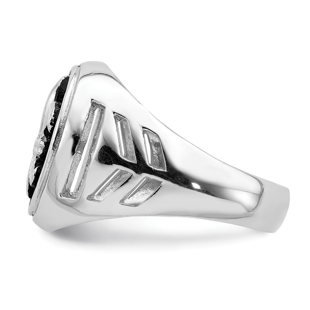 Sterling Silver Rhodium-plated & Antiqued Plated Fleur de lis Ring