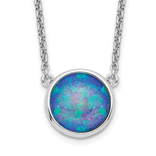 Sterling Silver Rhodium-plated Synthetic Blue Opal 18in Necklace 18 Inches