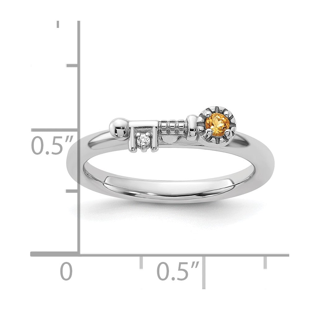 Sterling Silver Stackable Expressions Rhodium-plated Citrine and White Topaz Key Ring Size -9