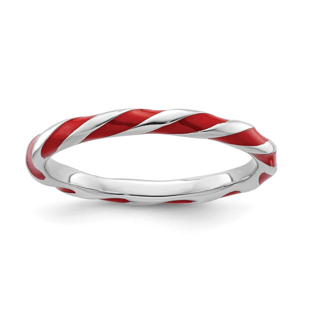 Sterling Silver Stackable Expressions Twisted Red Enameled Ring Size -7