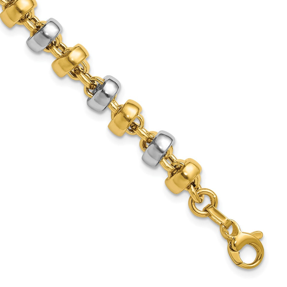 14K w/Wht Rhodium Polish Moveable Beaded Link Bracelet 7.5  inches