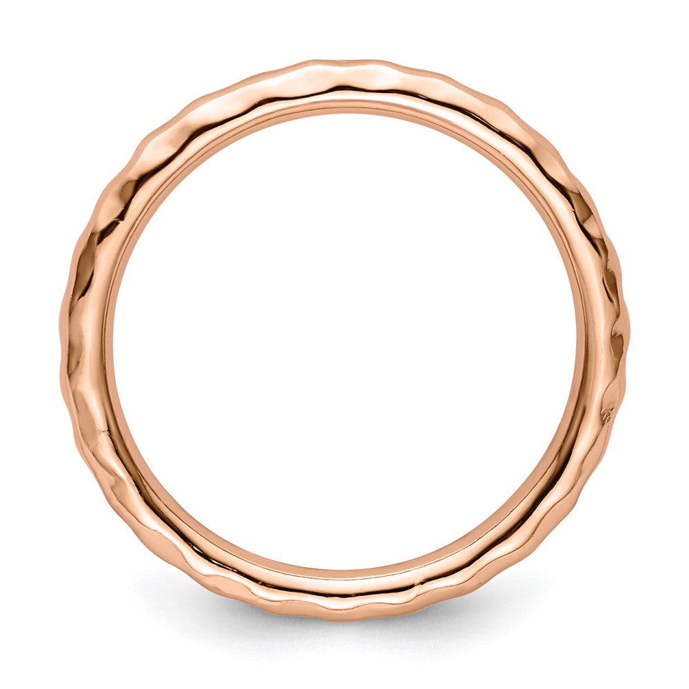 Sterling Silver Stackable Expressions Pink-plated Hammered Ring Size -6