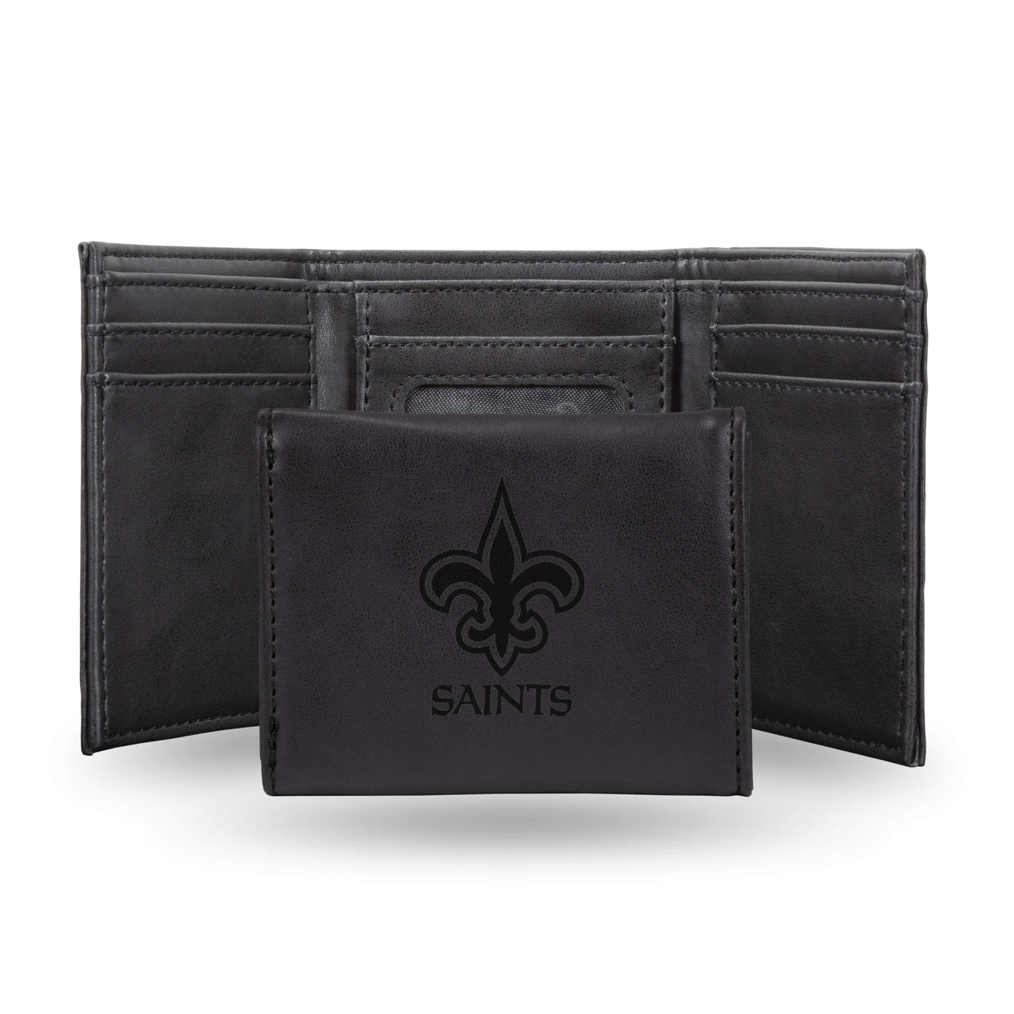 Football Rico Industries New Orleans Saints Black Laser Engraved Trifold Laser Engraved Tri-Fold Wallet - Men's Accessory