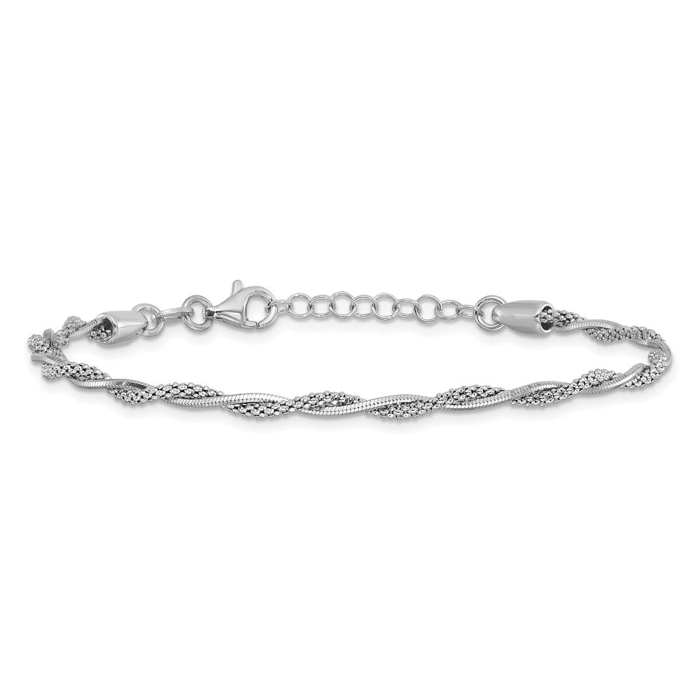 Sterling Silver Rh-plated Polished Twisted w/1in ext. Bracelet 8  inches