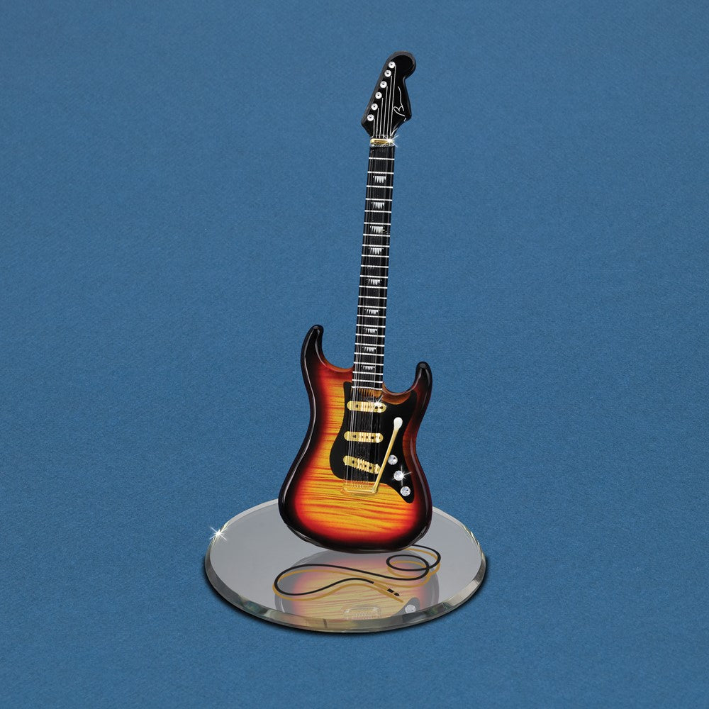 Glass Baron Orange and Black Vintage Electric Guitar Glass Figurine