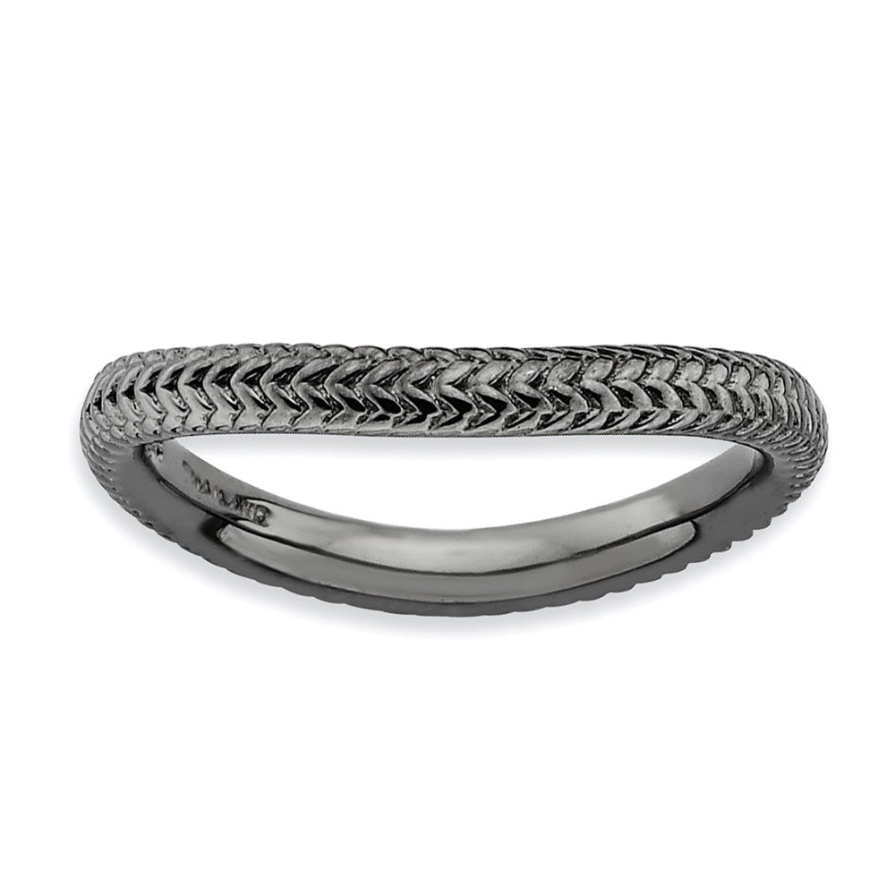 Sterling Silver Stackable Expressions Polished Black-plate Wave Ring