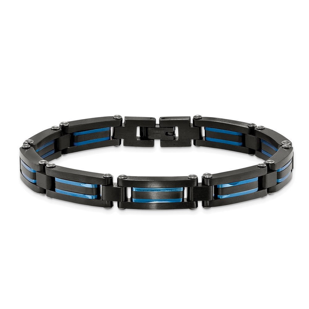 Stainless Steel Brushed and Polished Black/Blue IP-plated 8.5in Bracelet 8.5 inches