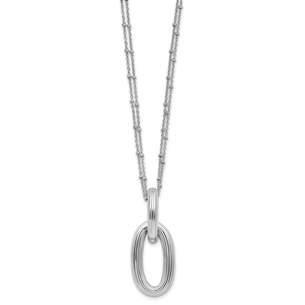 SS Rh-plated Polished 2-strand Oval w/1.5in ext. Necklace