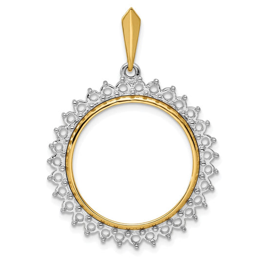 Wideband Distinguished Coin Jewelry 14k Two-tone Polished Diamond Circle 21.6mm Prong Coin Bezel Pendant Mounting