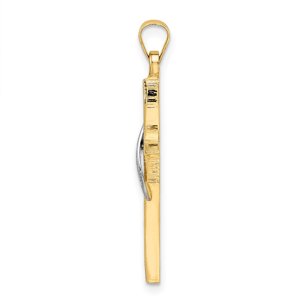 14k Two-tone Polished and Satin Solid Methodist Cross Pendant