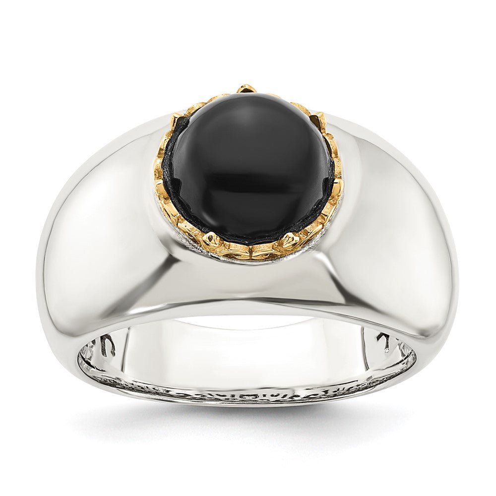 Sterling Silver w/14k Round Black Onyx Ring