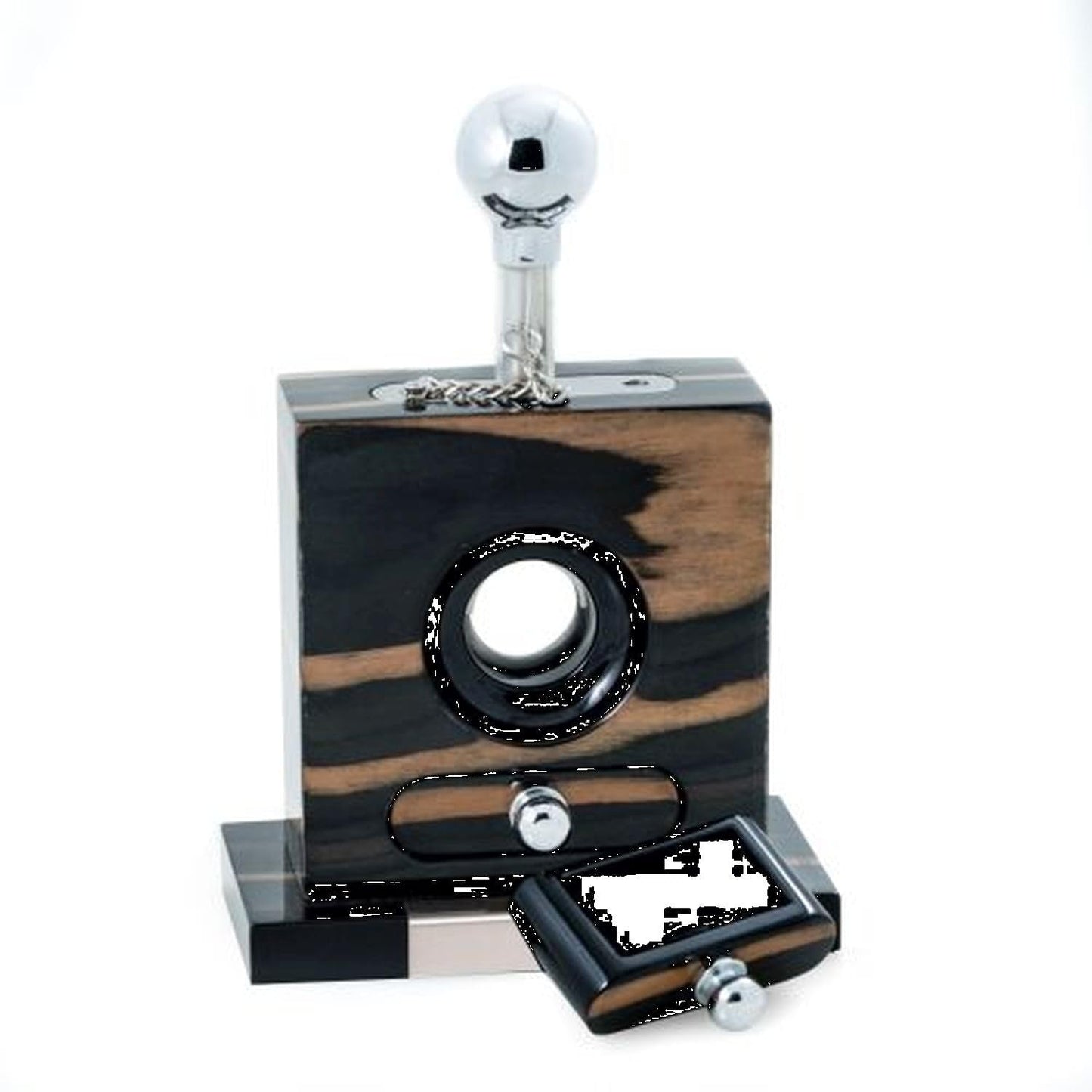 Ebony Finish Wood Tabletop Stainless Steel Guillotine Cigar Cutter with Drawer for Cuttings QGM18369