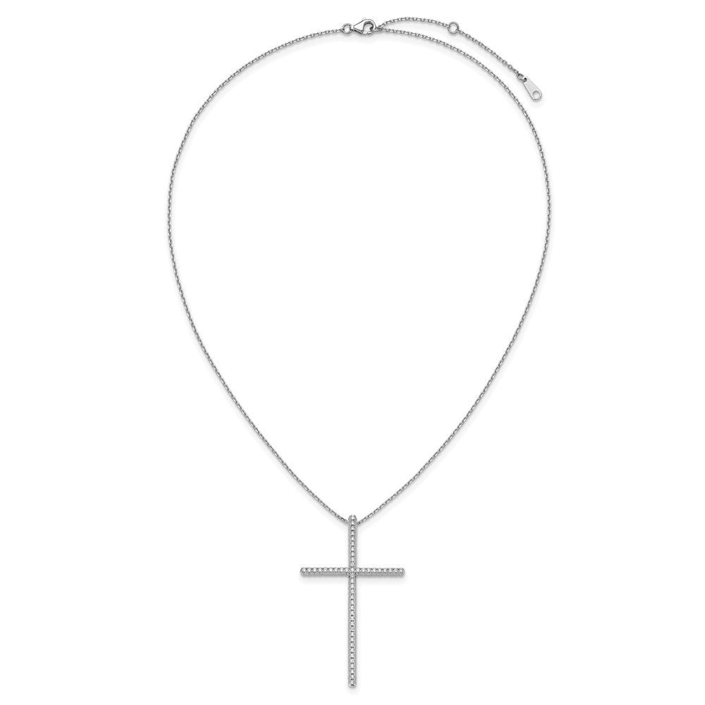 Sterling Shimmer Sterling Silver Rhodium-plated 1.3mm CZ 50 Stone Cross 16 inch with 2 inch Extension Necklace 16 Inches
