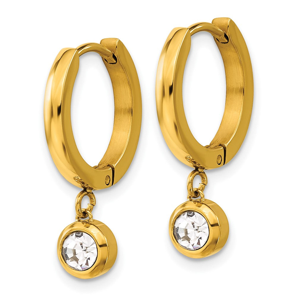 Stainless Steel Polished Yellow IP-plated CZ Dangle Hoop Earrings