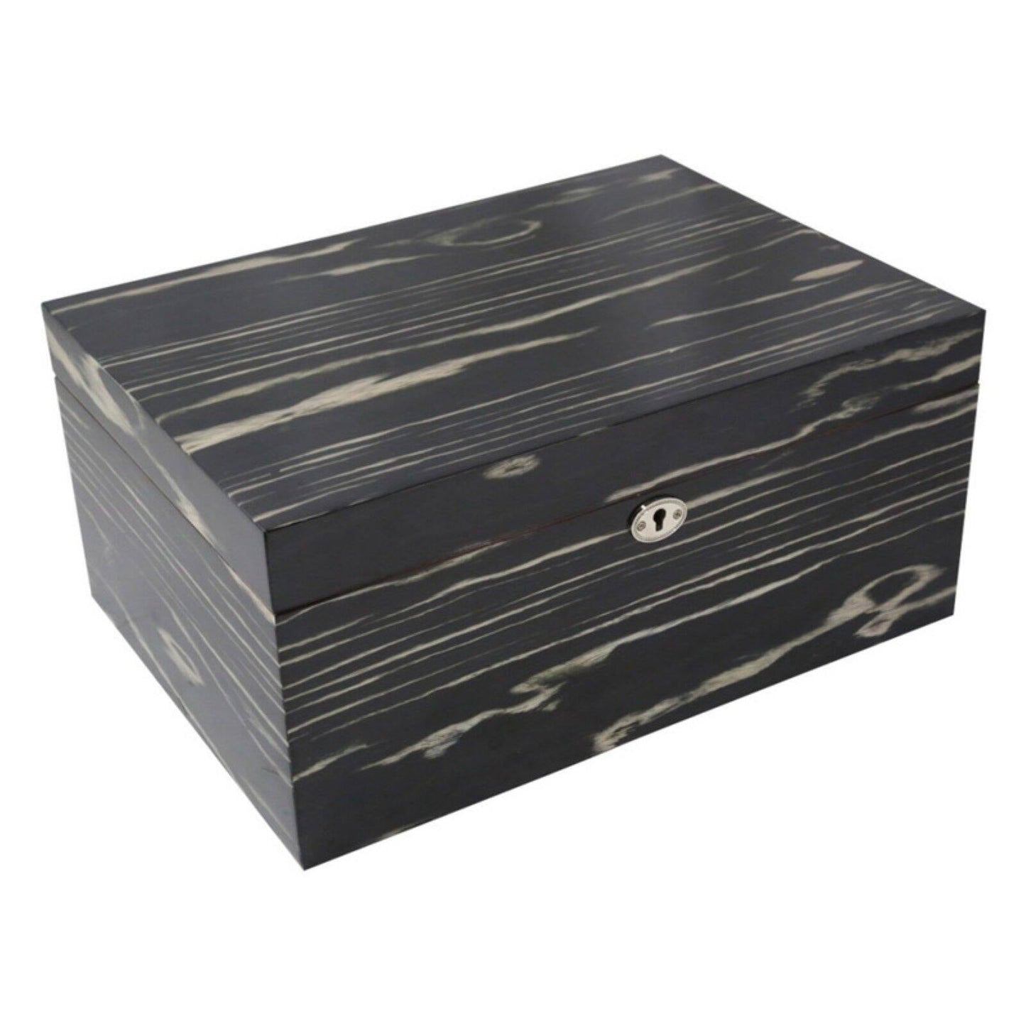 Lacquered Ebony Wood Finish 100-Cigar Humidor with Removable Tray Spanish Cedar Lining Hygrometer and Humidistat QGM21574