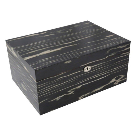 Lacquered Ebony Wood Finish 100-Cigar Humidor with Removable Tray Spanish Cedar Lining Hygrometer and Humidistat QGM21574