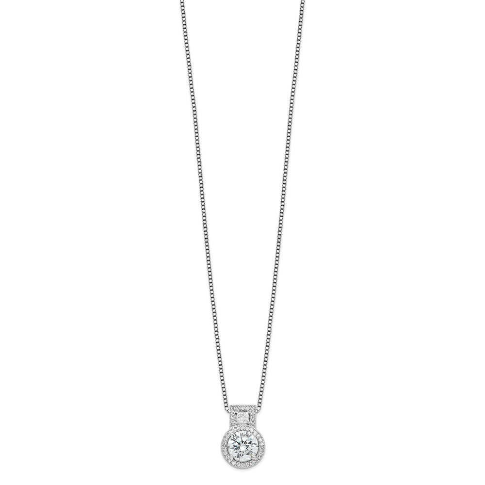 Brilliant Embers Sterling Silver Rhodium-plated 39 Stone 18 inch Micro Pav‚ Halo CZ Necklace with 2 Inch Extender 18 Inches