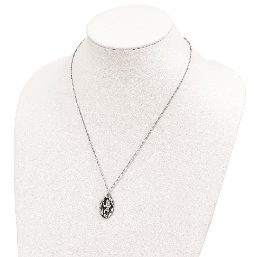 Landstrom's Mt. Rushmore Black Hills Sterling Silver 12K Gold Accents Antiqued St. Christopher Protect Us 18 inch Spring Ring Clasp Necklace 18 Inches