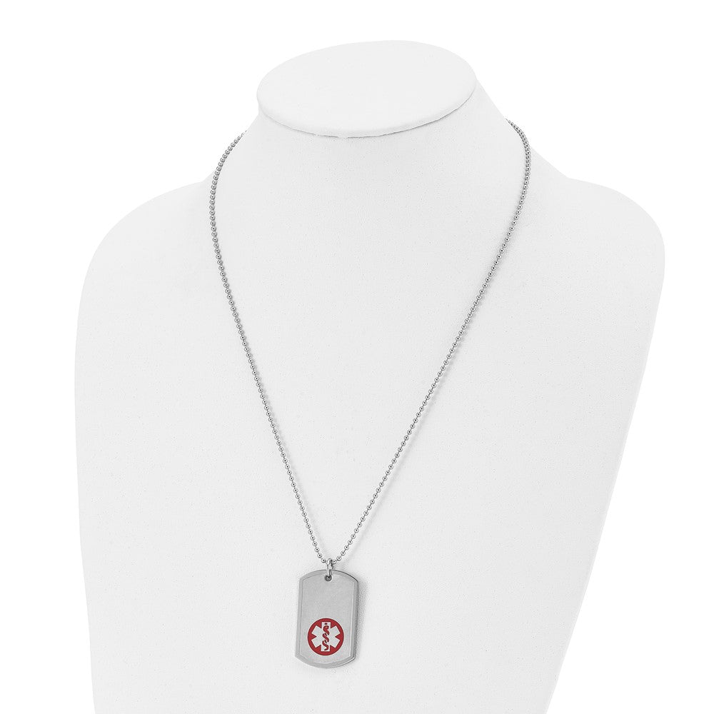 Stainless Steel Brushed & Polished w/Red Enamel Medical ID 22in Necklace