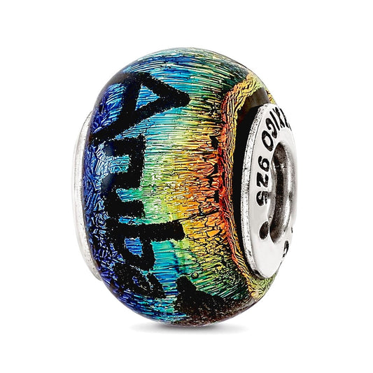 925 Sterling Silver Reflections Aruba Orange Dichroic Glass Bead Charm 12.73x9.09mm Wide Pendant Necklace for Women