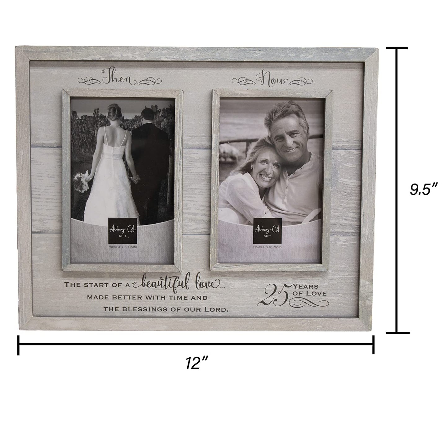 Abbey Gift Then & Now 25Th Anniversary Wood Frame, 12" x 9.5", Multicolor
