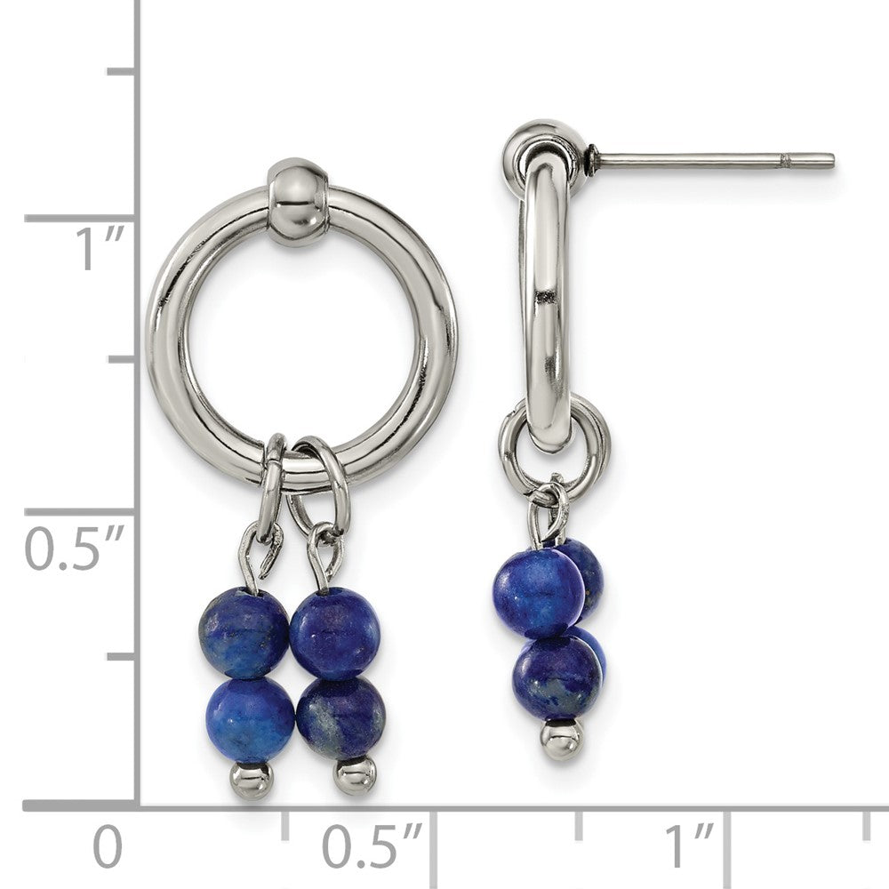 Stainless Steel Polished with Lapis Post Dangle Earrings
