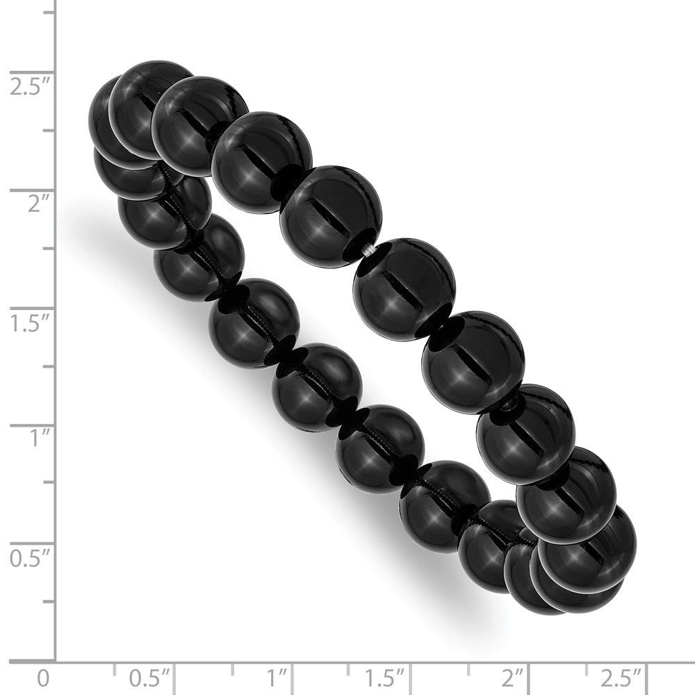 Black Agate Beaded Stretch Bracelet 6.5 inches
