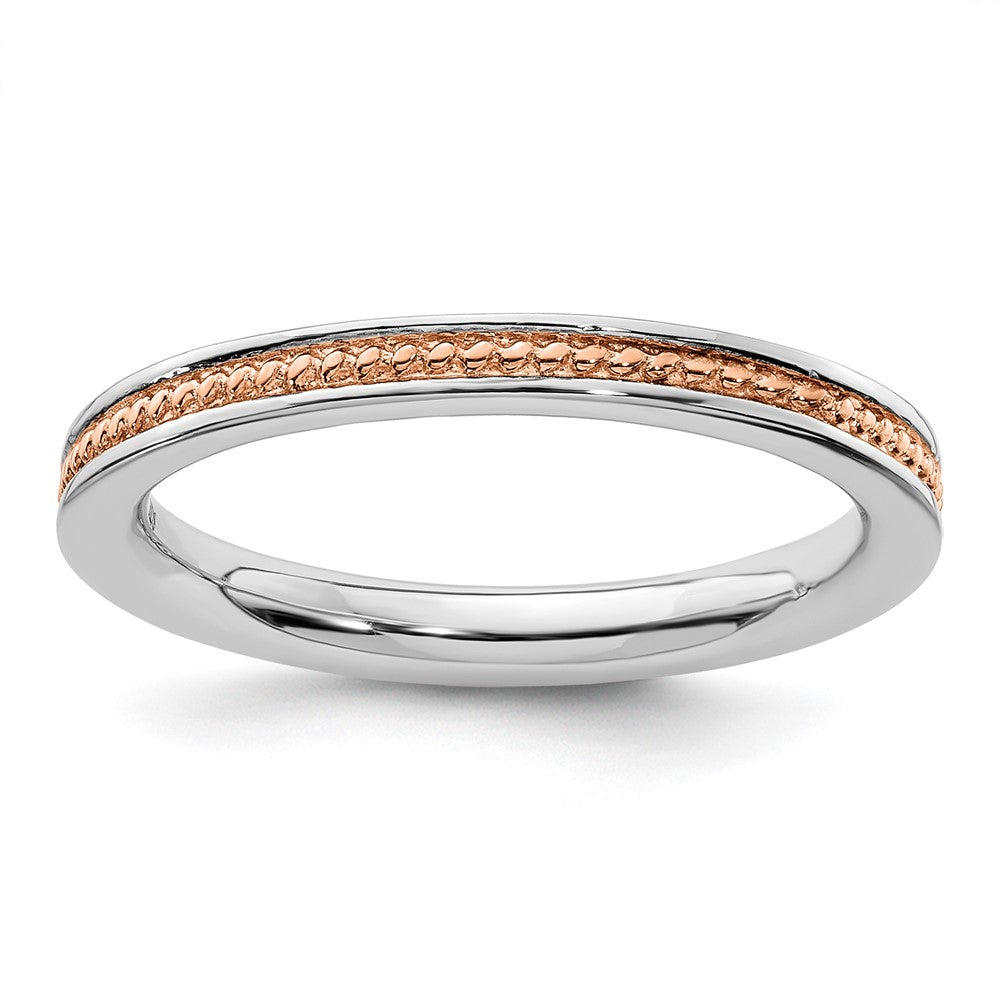 Sterling Silver Stackable Expressions Pink-plated Channeled Ring Size -8