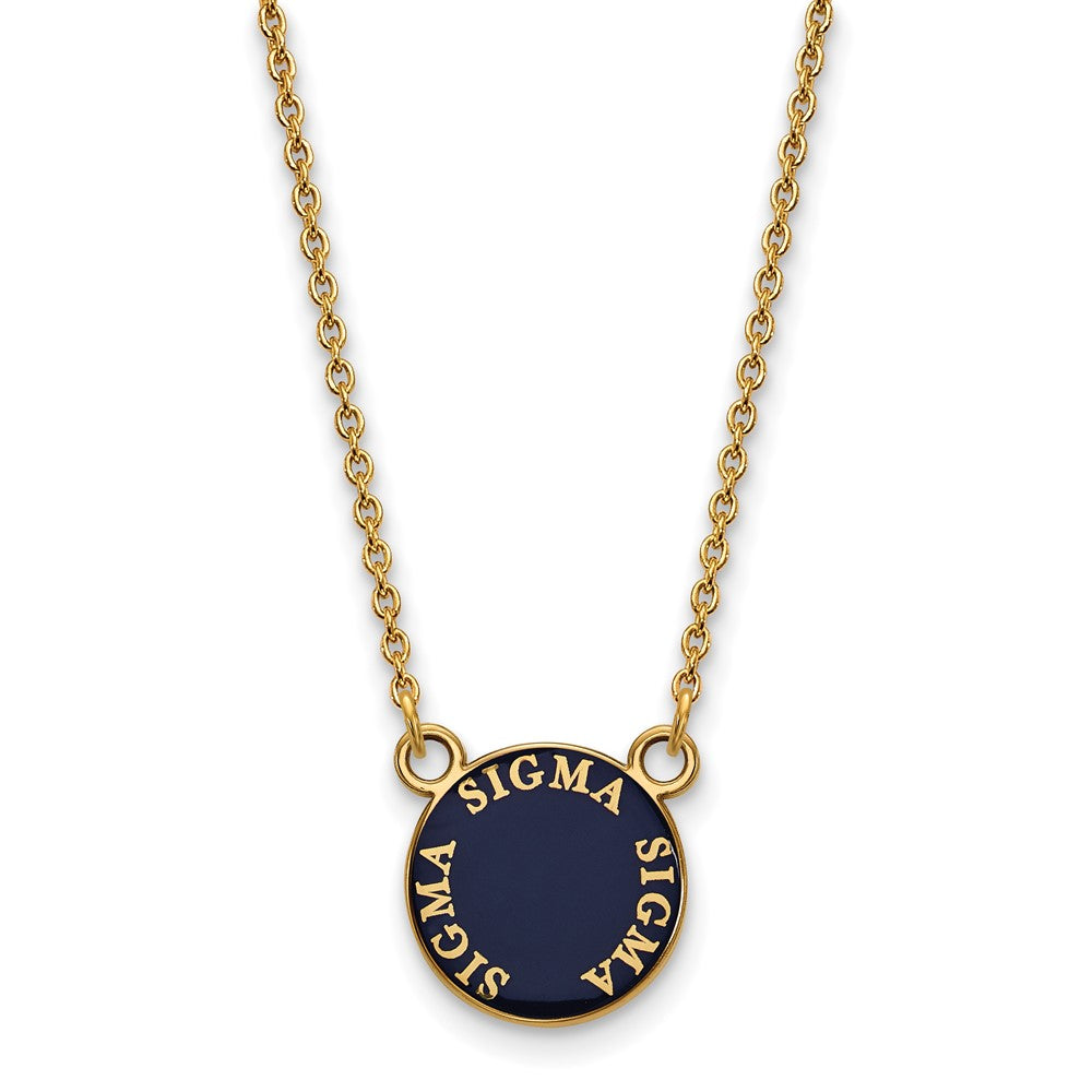 Sterling Silver Gold-plated LogoArt Sigma Sigma Sigma Sorority Text Small Color Enamel Pendant 18 inch Necklace