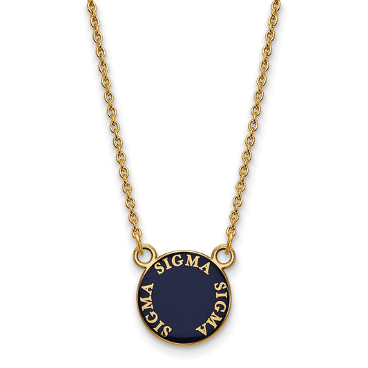 Sterling Silver Gold-plated LogoArt Sigma Sigma Sigma Sorority Text Small Color Enamel Pendant 18 inch Necklace