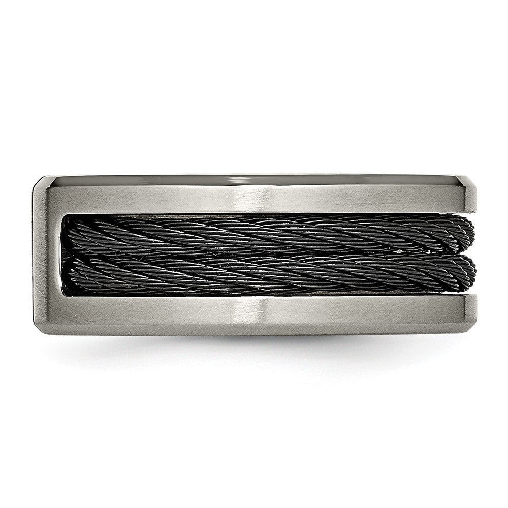 Titanium Brushed/Polished Black IP Cable 1/20ct Diamond 10mm Band Size - 9