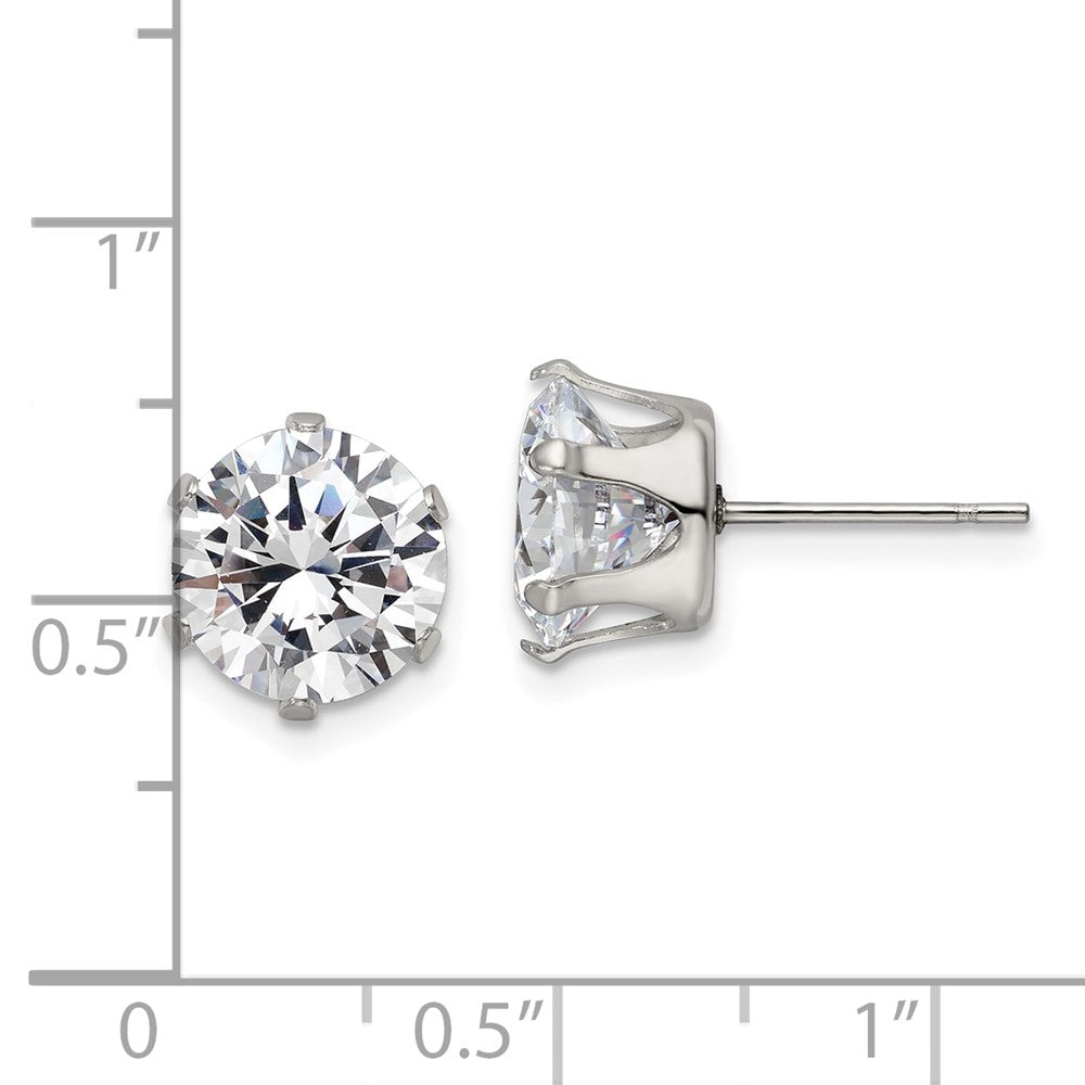 Stainless Steel Polished 9mm Round CZ Stud Post Earrings
