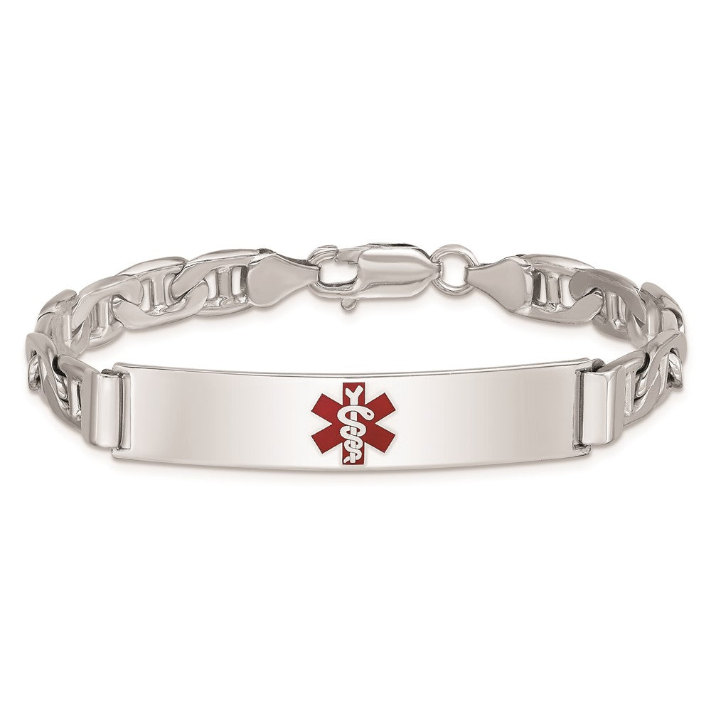 Sterling Silver Rhodium-plated Medical ID Anchor Link Bracelet 8 inches