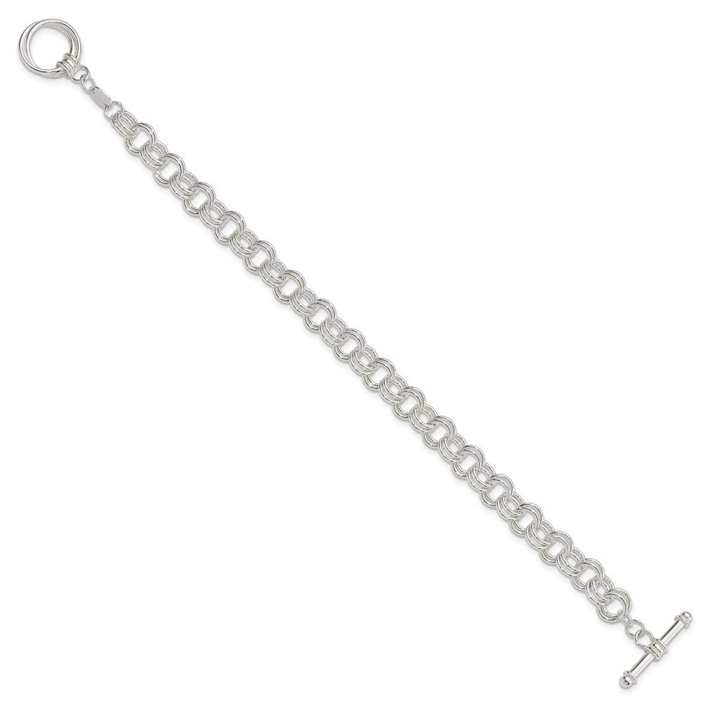 Sterling Silver Polished Fancy Link 7.5 inch Toggle Charm Bracelet 7.5 inches