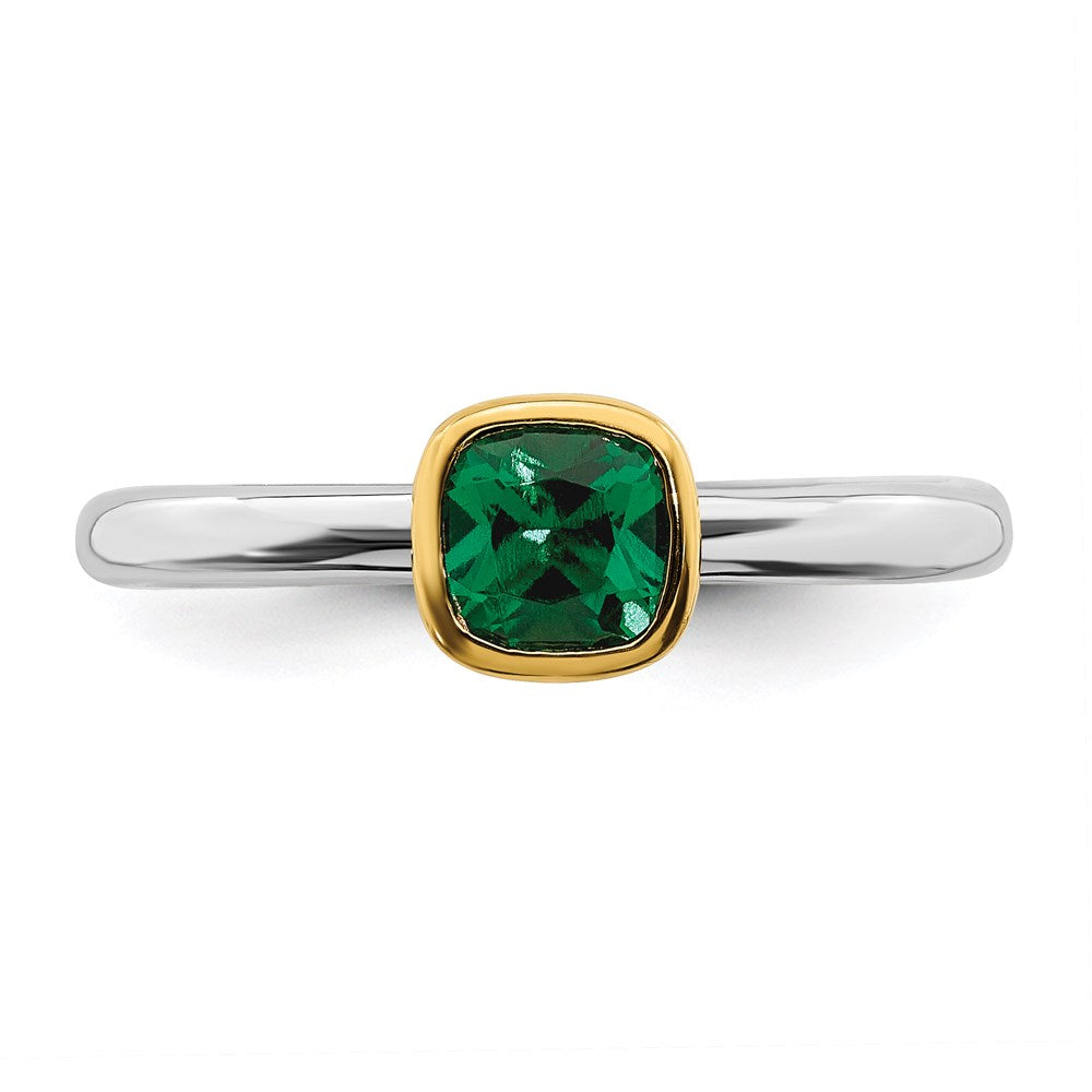 Sterling Silver Stackable Expressions w/Gold-plated Cr. Emerald Ring Size -7