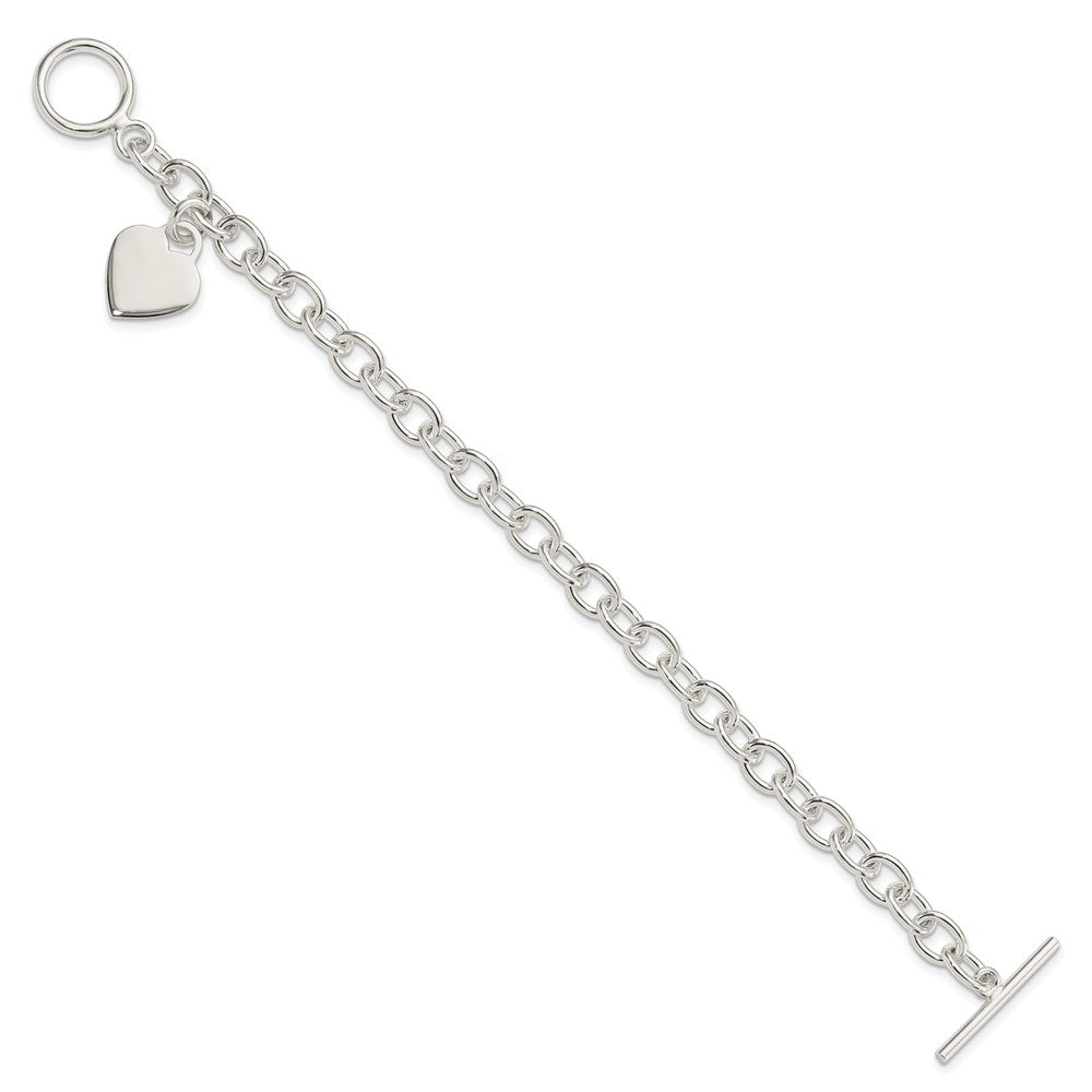 Sterling Silver Dangling Engraveable Heart Charm Bracelet 7.25 inches