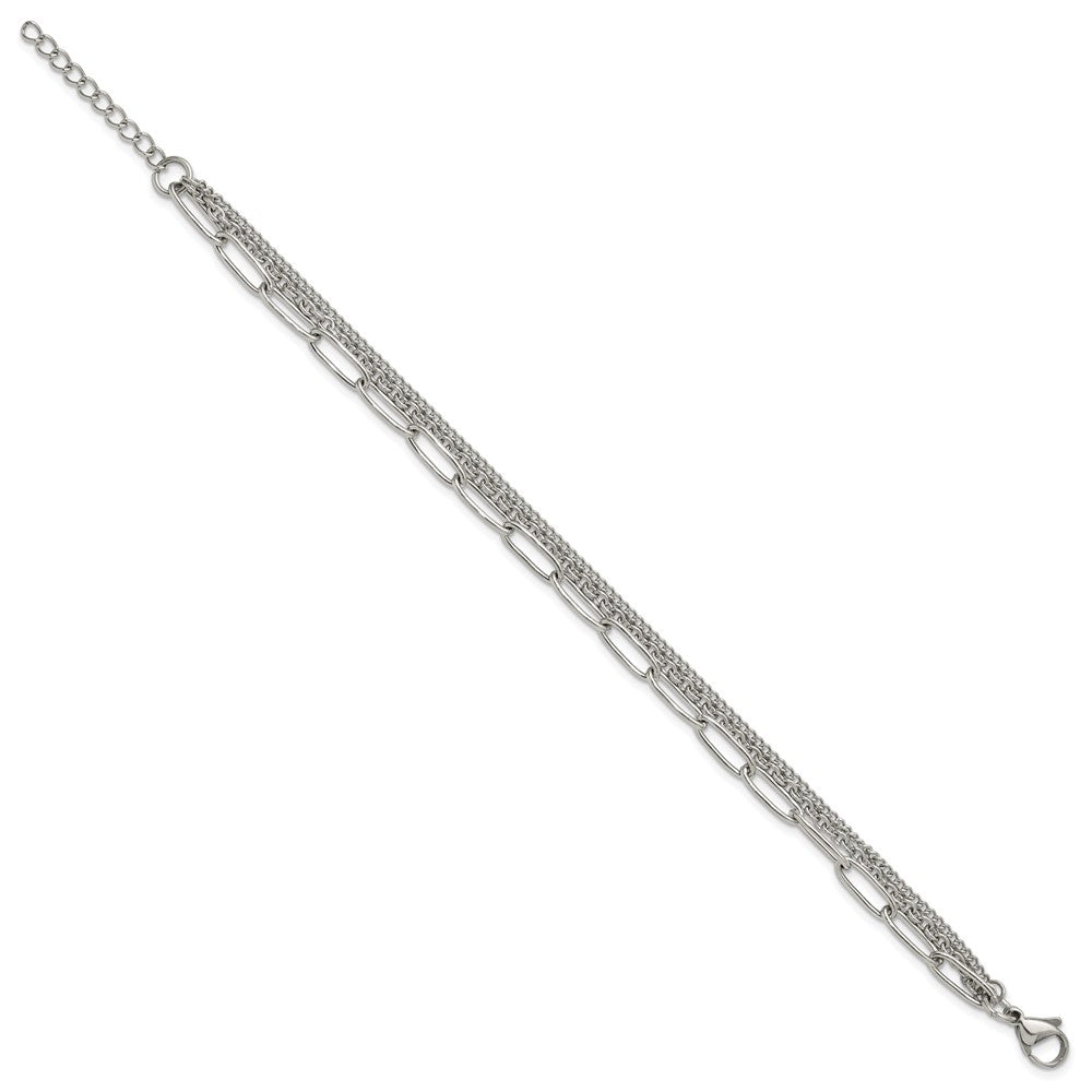 Chisel Stainless Steel Polished Multi-Strand Curb, Cable and Paperclip Link 7 inch Plus a 1.25 inch Extension Bracelet 8.25 inches