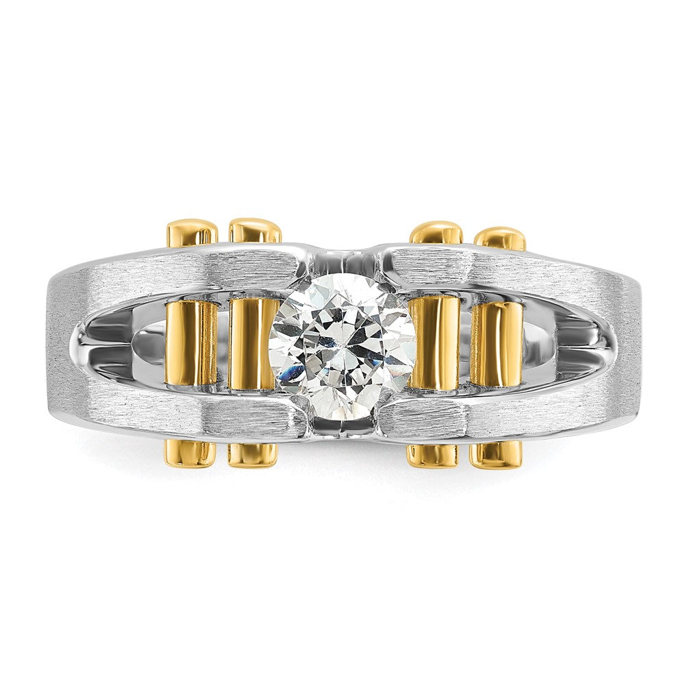 IBGoodman 14k Two-Tone 3/8 carat Lab Grown Diamond VS/SI+ G+ Polished and Satin Cut-Out Solitaire Complete Men's Ring